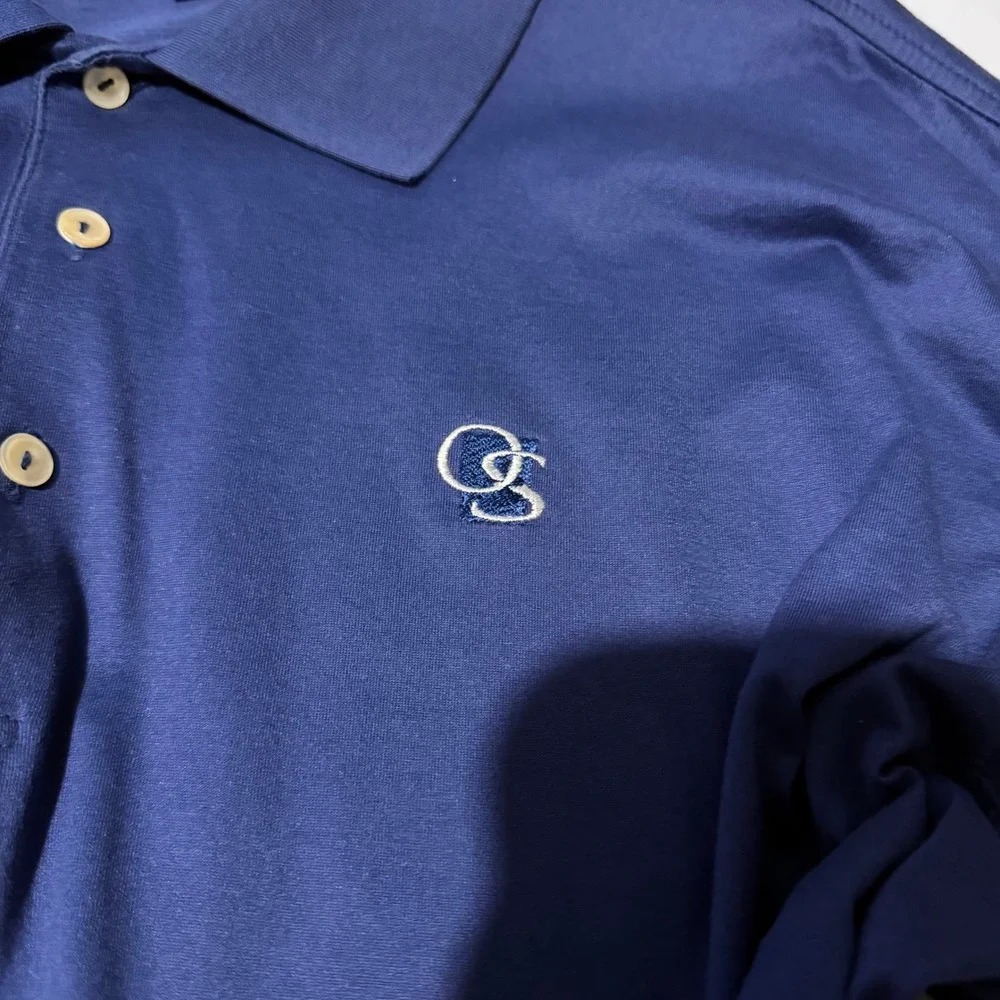 Peter Millar Polo Shirt Mens XL Blue Long Sleeve Cotton GS Logo Casual Golf